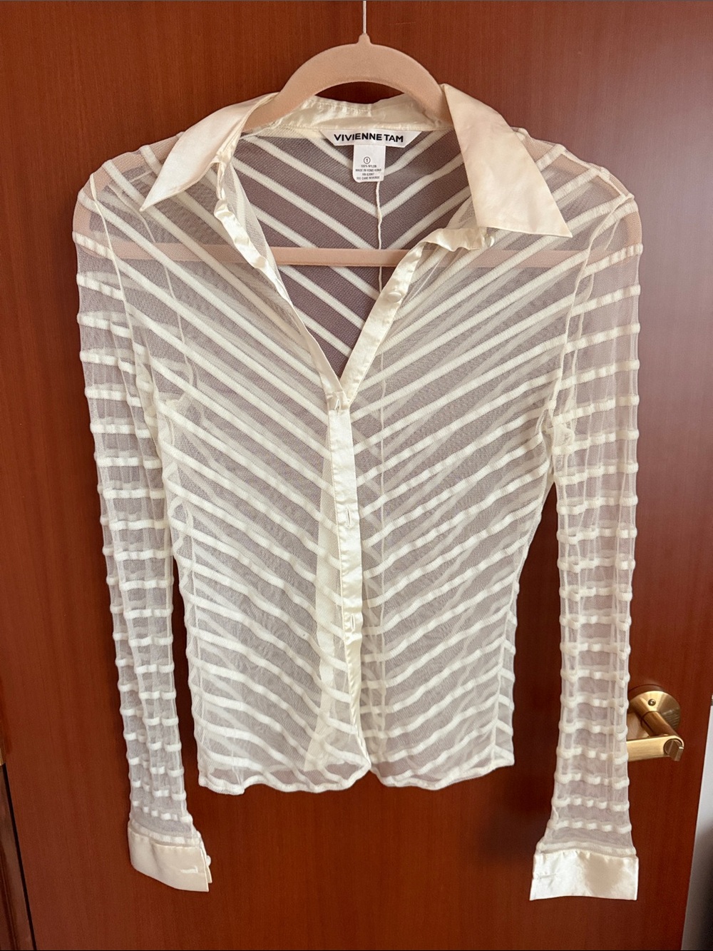 Vivienne Tam Sheer Striped Ivory Button-Down Top RARE